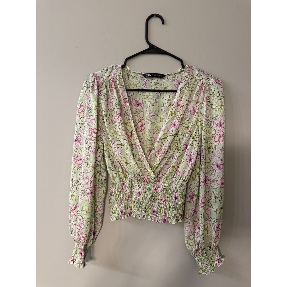 Zara Cinched Waist Crop Long Sleeve Top. Size Small.